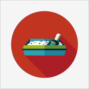 Evde beslenen hayvan kedi çöp kutusu düz simgesiyle uzun gölge, eps10