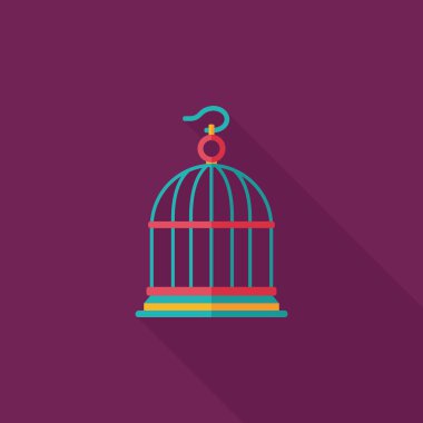 Evde beslenen hayvan kuş kafesi düz simgesi ile uzun gölge, eps10