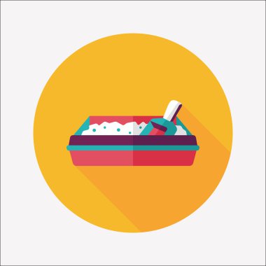 Evde beslenen hayvan kedi çöp kutusu düz simgesiyle uzun gölge, eps10