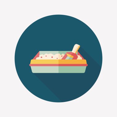 Evde beslenen hayvan kedi çöp kutusu düz simgesiyle uzun gölge, eps10