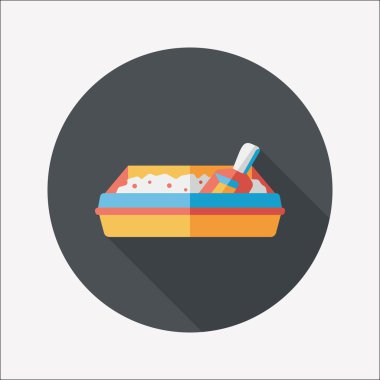 Evde beslenen hayvan kedi çöp kutusu düz simgesiyle uzun gölge, eps10