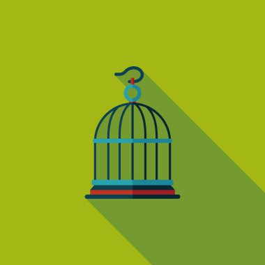 Evde beslenen hayvan kuş kafesi düz simgesi ile uzun gölge, eps10