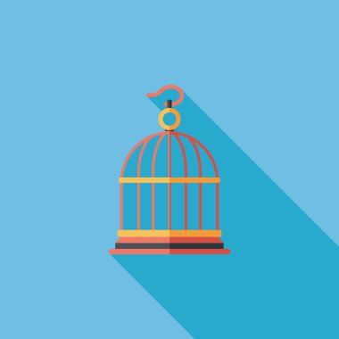 Evde beslenen hayvan kuş kafesi düz simgesi ile uzun gölge, eps10