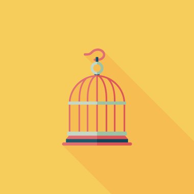 Evde beslenen hayvan kuş kafesi düz simgesi ile uzun gölge, eps10