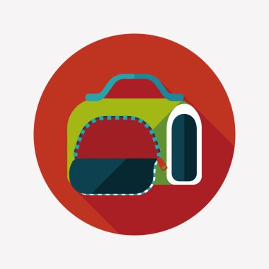 Evde beslenen hayvan köpek seyahat kafes düz simgesiyle uzun gölge, eps10