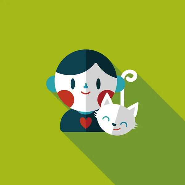 Huisdier kat en jongen vriendschap platte pictogram met lange schaduw, eps10 — Stockvector