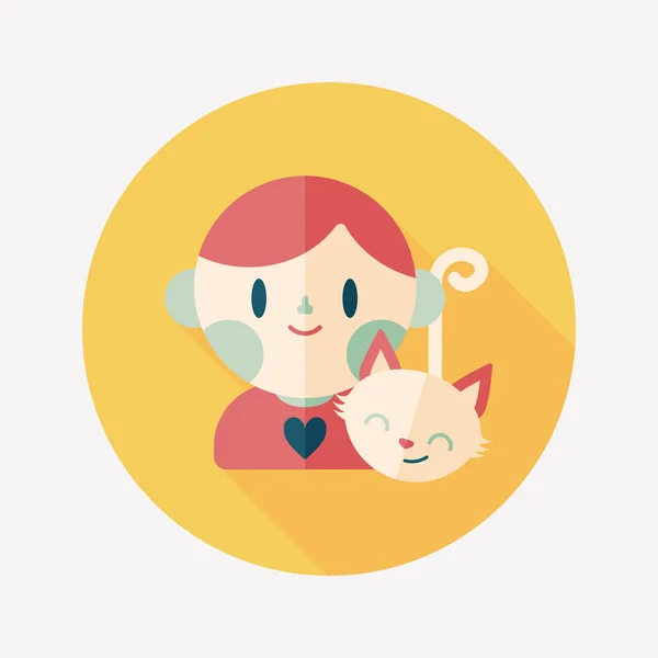 Chat et garçon amitié icône plate avec ombre longue, eps10 — Image vectorielle