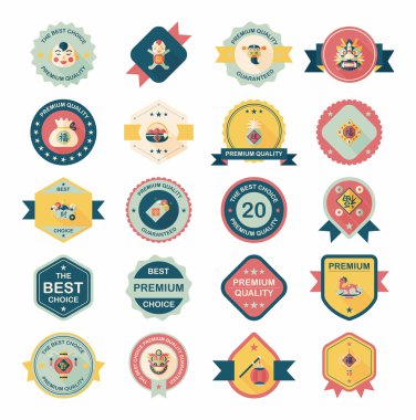 Çin yeni yılı rozet düz afiş tasarım arka plan ayarlamak, eps10