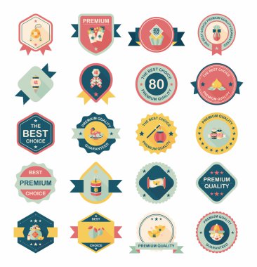 Çin yeni yılı rozet düz afiş tasarım arka plan ayarlamak, eps10