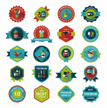 Mutfak eşyaları rozet düz afiş tasarım arka plan ayarlamak, eps10