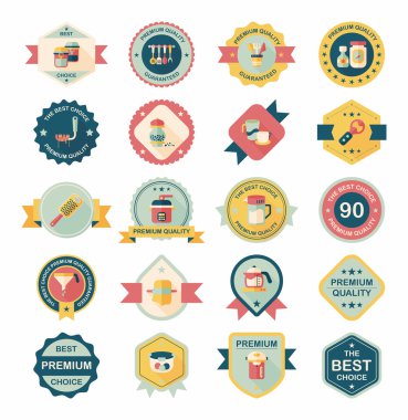 Mutfak eşyaları rozet düz afiş tasarım arka plan ayarlamak, eps10