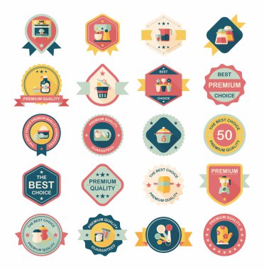 Mutfak eşyaları rozet düz afiş tasarım arka plan ayarlamak, eps10