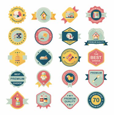 Evde beslenen hayvan rozet düz afiş tasarım arka plan ayarlamak, eps10