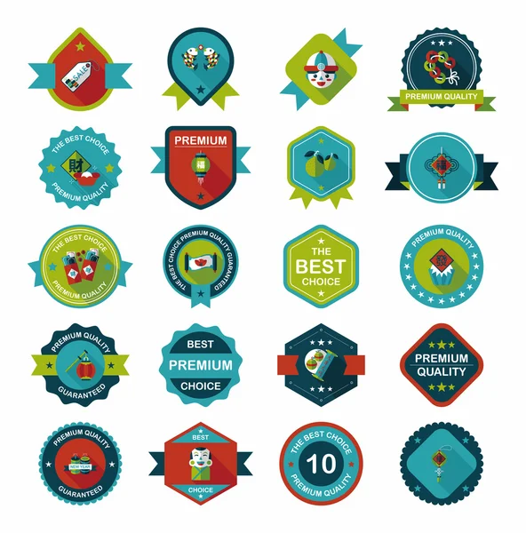 Chinese New Year badge platte banner ontwerp achtergrond instellen, eps10 — Stockvector