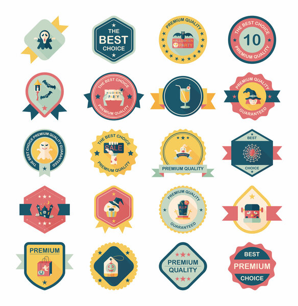 Halloween badge banner design flat background set, eps10