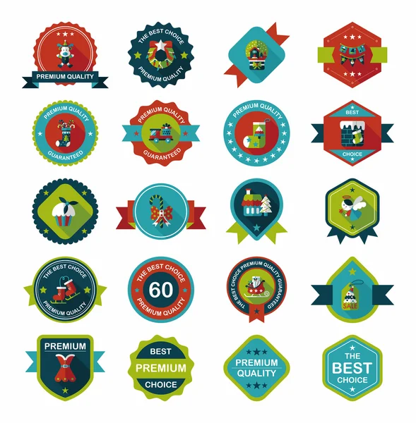 Christmas badge banner design platt bakgrund set, eps10 — Stock vektor