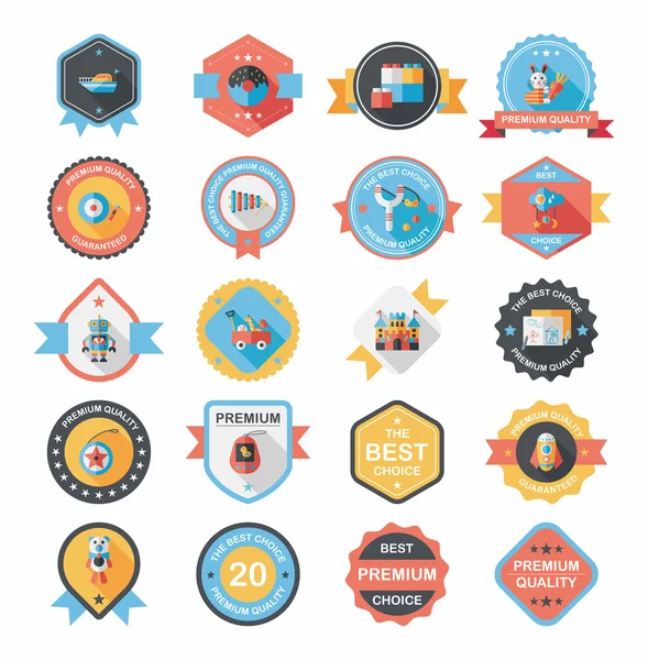 Speelgoed badge banner ontwerp platte achtergrond instellen, eps10 — Stockvector