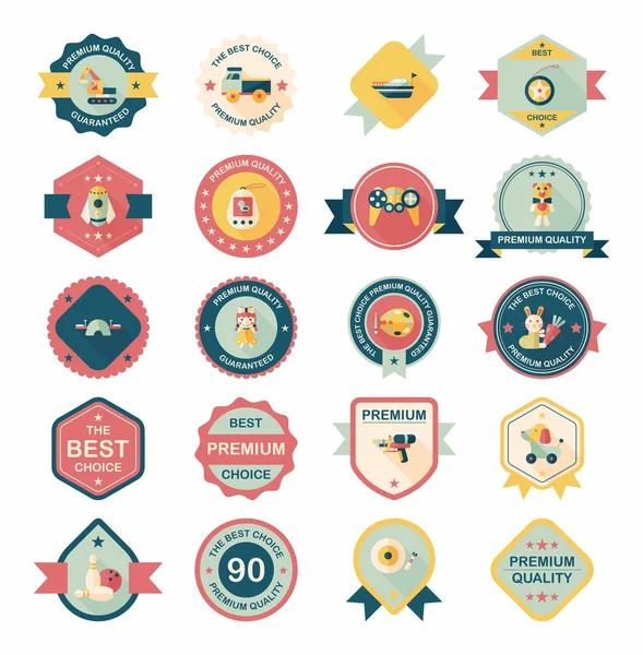Toy badge banner design plano fundo definido, eps10 — Vetor de Stock