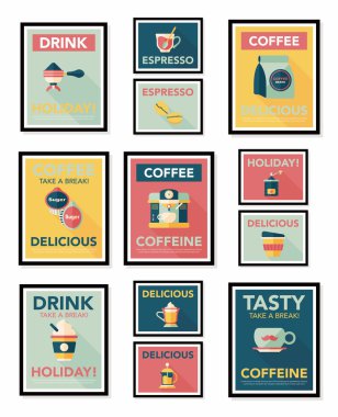 Kahve posteri düz pankart tasarımı düz arkaplan seti, eps10