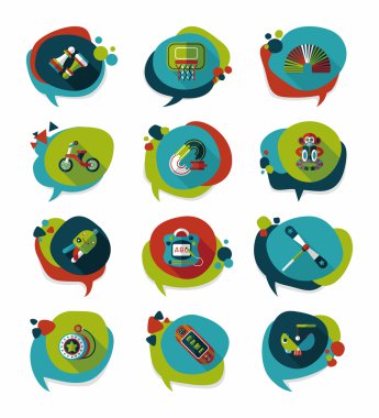 Oyuncak konuşma balonu afiş tasarım düz arka plan ayarlamak, eps10