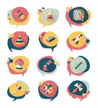 Oyuncak konuşma balonu afiş tasarım düz arka plan ayarlamak, eps10