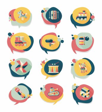 Oyuncak konuşma balonu afiş tasarım düz arka plan ayarlamak, eps10