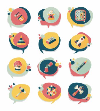 Oyuncak konuşma balonu afiş tasarım düz arka plan ayarlamak, eps10