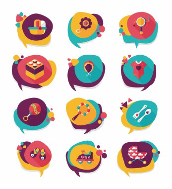 Bebek kabarcık konuşma afiş tasarım düz arka plan ayarlamak, eps10