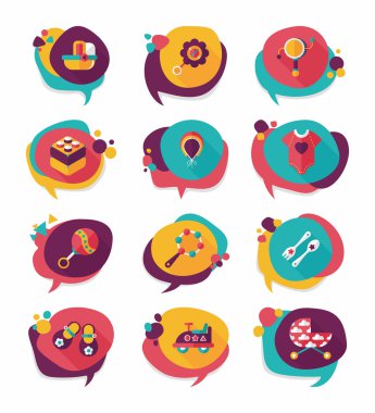 Bebek kabarcık konuşma afiş tasarım düz arka plan ayarlamak, eps10