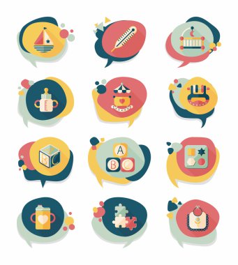 Bebek kabarcık konuşma afiş tasarım düz arka plan ayarlamak, eps10