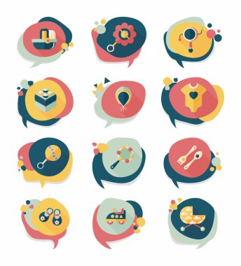 Bebek kabarcık konuşma afiş tasarım düz arka plan ayarlamak, eps10