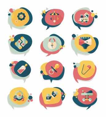 Bebek kabarcık konuşma afiş tasarım düz arka plan ayarlamak, eps10