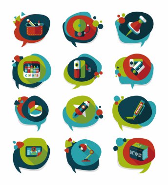 Okul kabarcık konuşma afiş tasarım düz arka plan ayarlamak, eps10