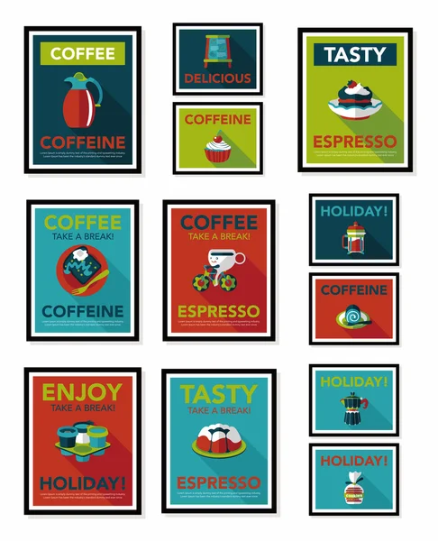 Кофе плакат плоский баннер дизайн плоский набор фона, eps10 — стоковый вектор