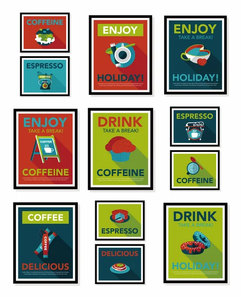 Kaffeeplakat Flachbanner Design flachen Hintergrund-Set, eps10 — Stockvektor