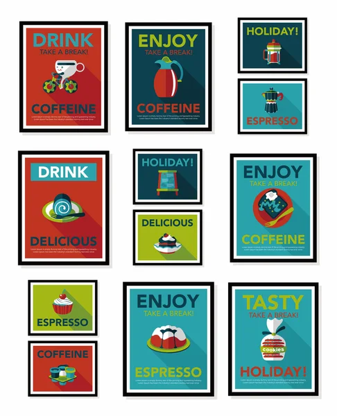 Kaffeeplakat Flachbanner Design flachen Hintergrund-Set, eps10 — Stockvektor