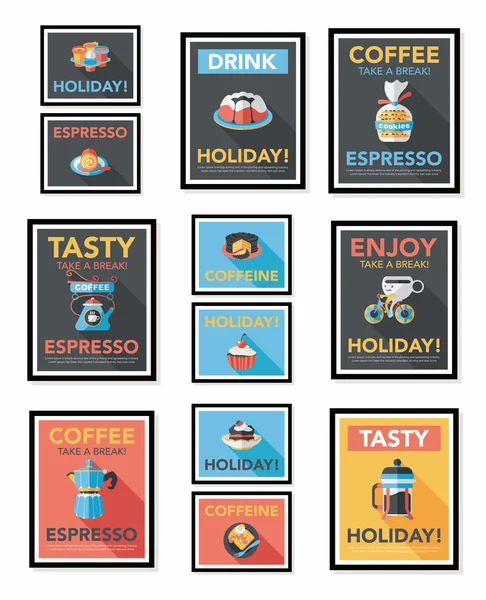 Cartel café banner plano diseño fondo plano set, eps10 — Vector de stock