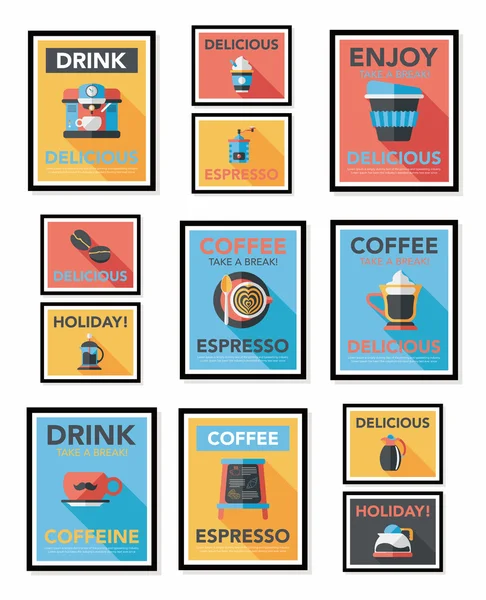 Kaffeeplakat Flachbanner Design flachen Hintergrund-Set, eps10 — Stockvektor