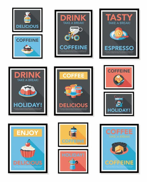 Kaffeeplakat Flachbanner Design flachen Hintergrund-Set, eps10 — Stockvektor