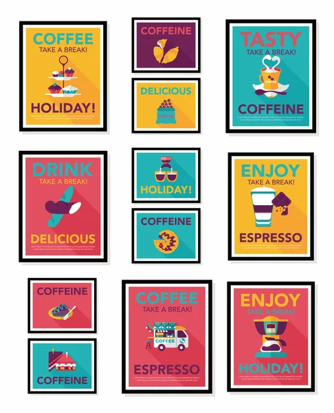 Kaffeeplakat Flachbanner Design flachen Hintergrund-Set, eps10 — Stockvektor