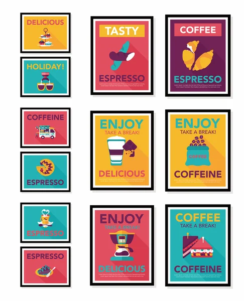 Kaffeeplakat Flachbanner Design flachen Hintergrund-Set, eps10 — Stockvektor