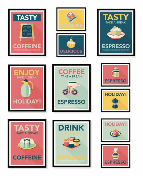 Kaffeeplakat Flachbanner Design flachen Hintergrund-Set, eps10 — Stockvektor