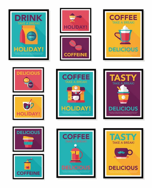 Kaffeeplakat Flachbanner Design flachen Hintergrund-Set, eps10 — Stockvektor