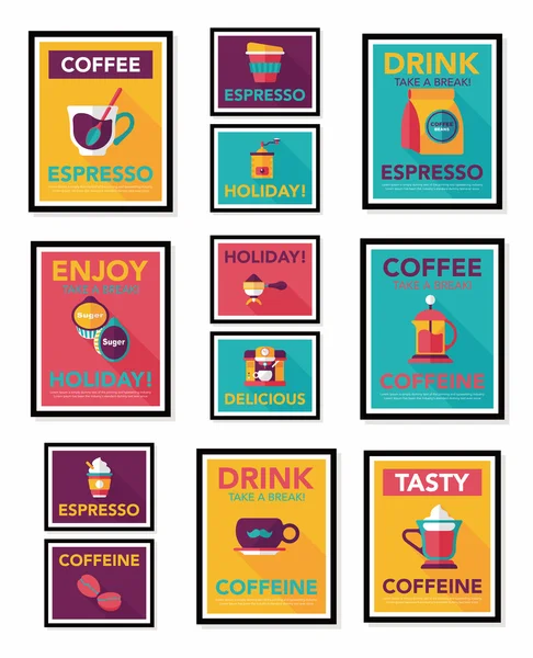 Kaffeeplakat Flachbanner Design flachen Hintergrund-Set, eps10 — Stockvektor