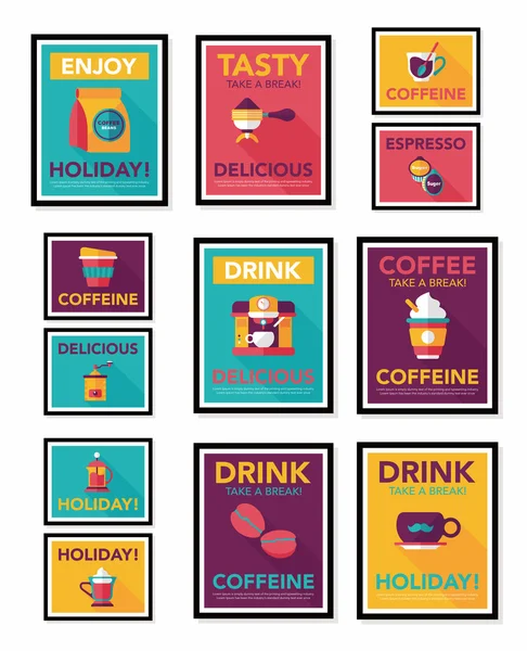 Kaffeeplakat Flachbanner Design flachen Hintergrund-Set, eps10 — Stockvektor