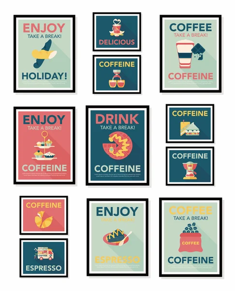 Kaffeeplakat Flachbanner Design flachen Hintergrund-Set, eps10 — Stockvektor