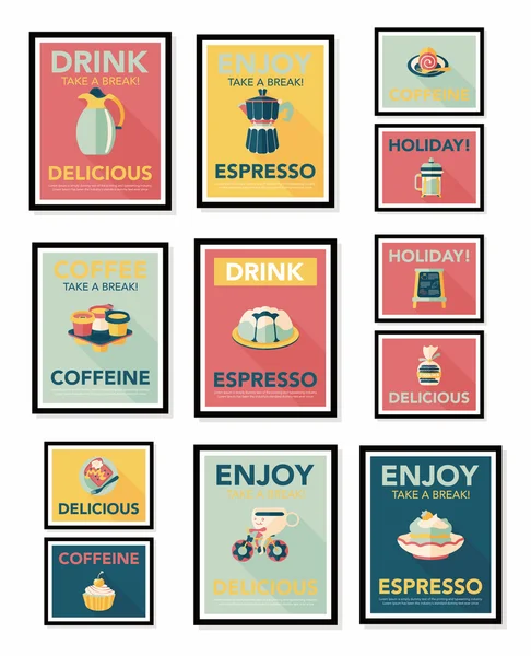 Kaffeeplakat Flachbanner Design flachen Hintergrund-Set, eps10 — Stockvektor