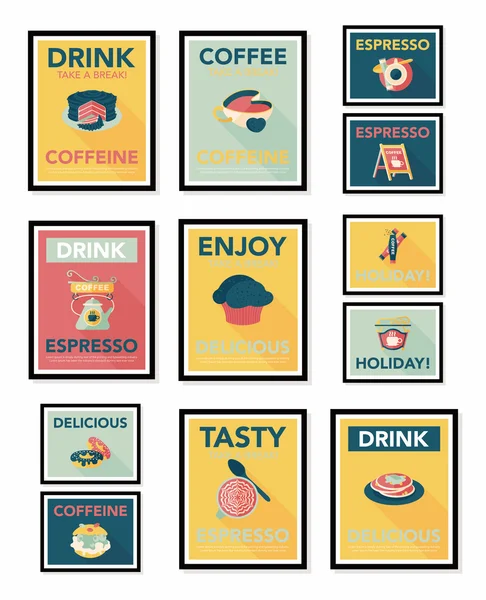 Kaffeeplakat Flachbanner Design flachen Hintergrund-Set, eps10 — Stockvektor