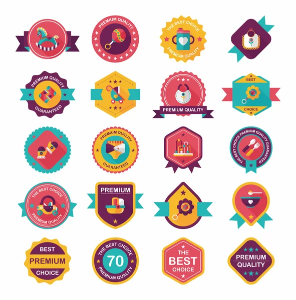 Set di sfondo piatto per banner per badge per bambini, eps10 — Vettoriale Stock
