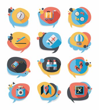 Seyahat balonu konuşma afiş tasarım düz arka plan ayarlamak, eps10